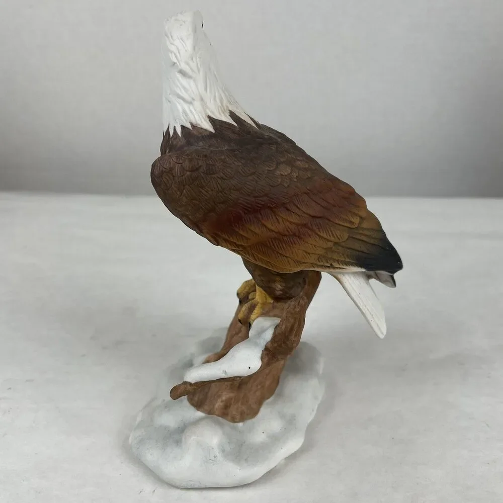Vintage Porcelain Perched Bald Eagle Figurine Statue Desk Shelf 6” Unbranded